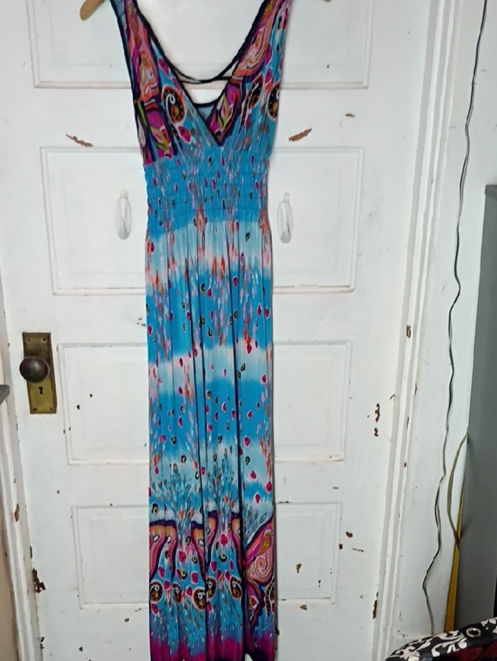 Vibrant Blue Printed Maxi Dress with Smocked Waist